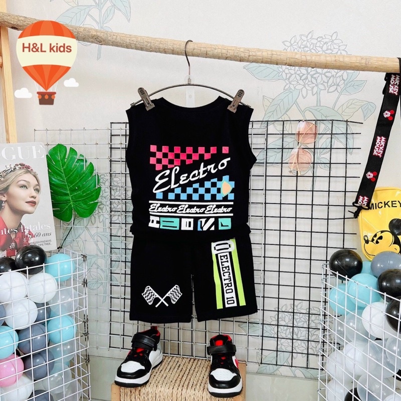 Bộ bé trai sát nách Electro áo in 2 mặt, quần in mặt trước size đại cồ