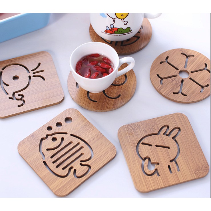 [Combo 10] Miếng Lót Bằng Gỗ Cách Nhiệt LỚN 14.5x14.5cm - Hoạ tiết ngẫu nhiên