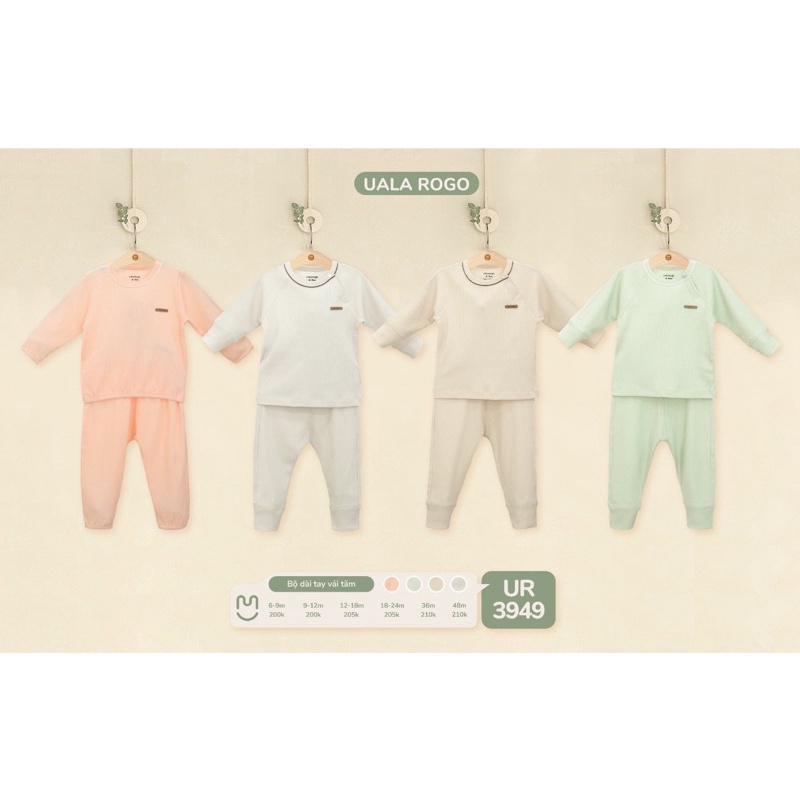 UalaRogo - Bộ cài vai dài tay UalaRogo vải petit/bamboo/modal mềm mát cho bé trai/bé gái từ 6 tháng đến 3 tuổi