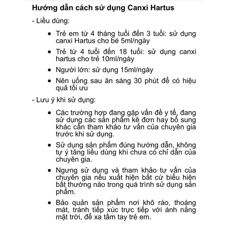 Canxi hữu cơ Hartus-Bổ sung Canxi cho trẻ từ 4 tháng tuổi