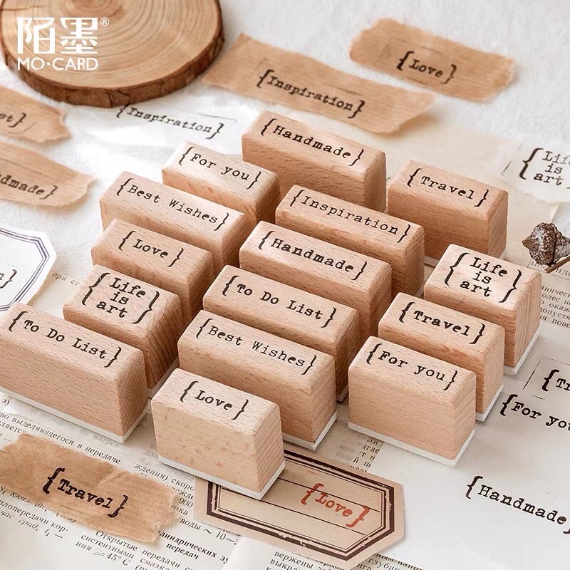 Con dấu gỗ kiểu chữ basic trang trí journal