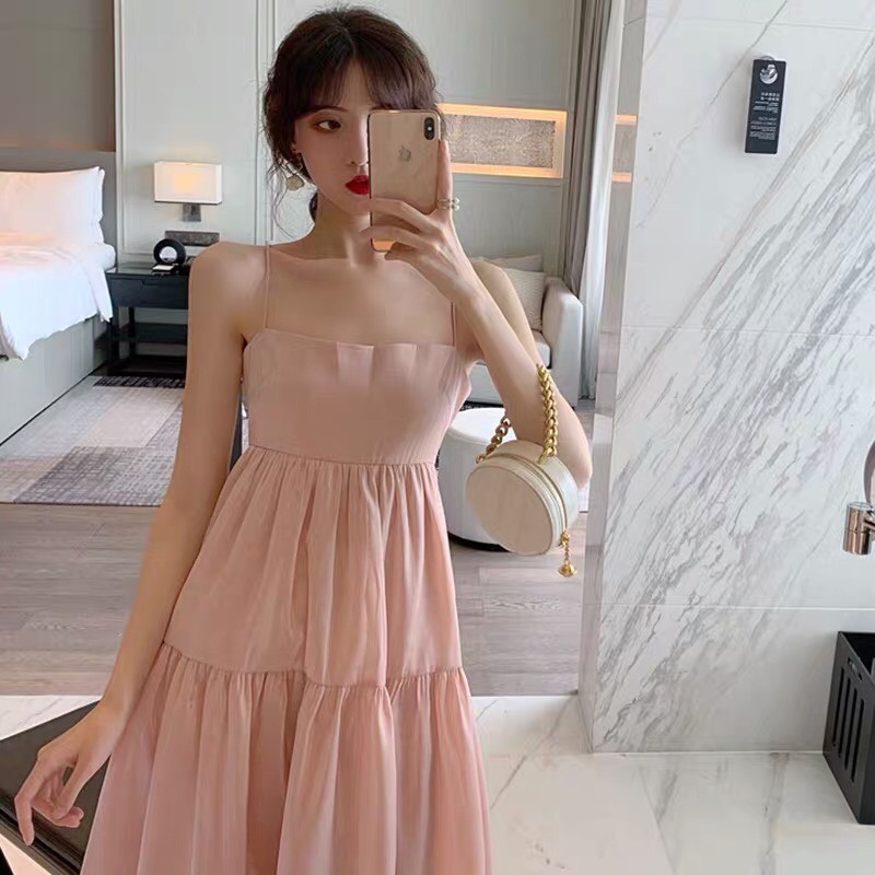 Đầm dự tiệc tơ ánh kim 3 tầng  sang trọng có đen và hồng nude DG 4259