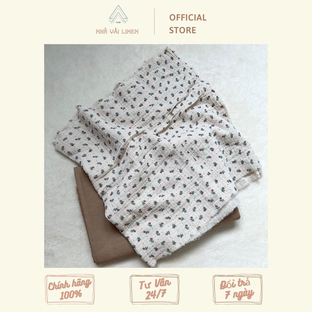 Vải Họa Tiết Muslin Hoa Nhí Đỏ Nhà Vải Linen