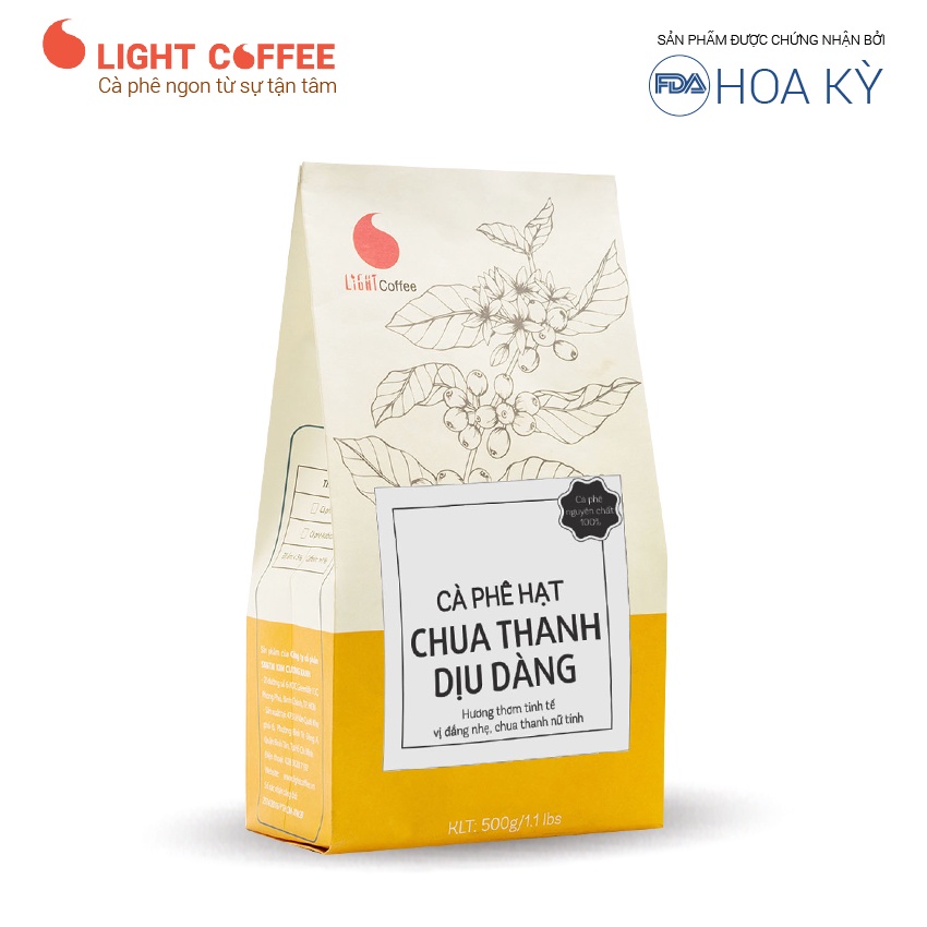 Cà phê hạt nguyên chất 100% - Chua thanh dịu dàng - Light Coffee Gói 500g