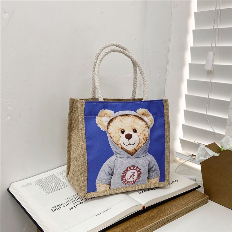 Túi Vải Canvas Đựng Hộp Cơm Trưa In Họa Tiết Hoạt Hình Dễ Thương Cho Nữ