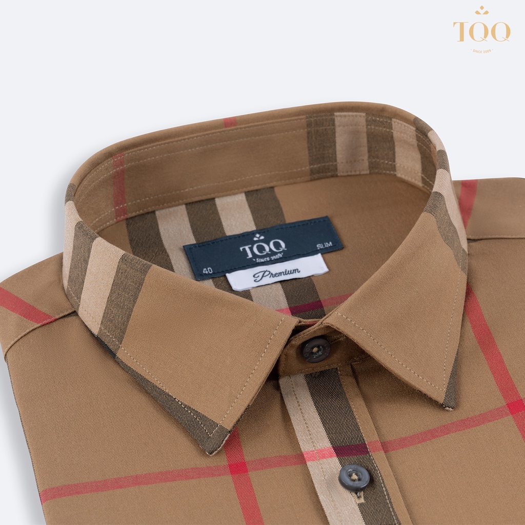 Áo sơ mi nam ngắn tay TQQ K504CSC kẻ vàng thời thượng dáng Slimfit chất liệu mềm mịn