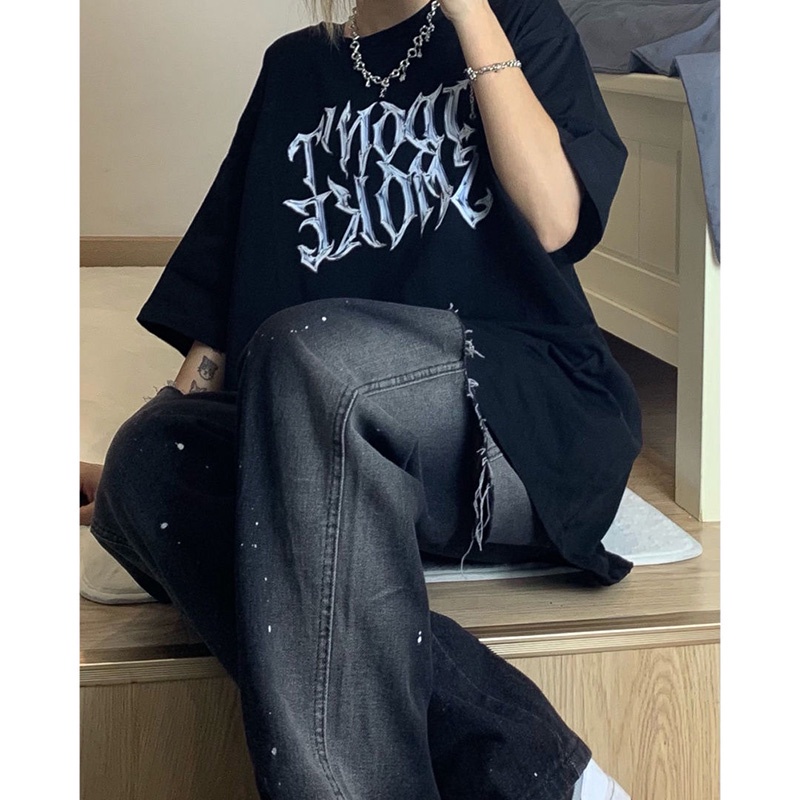 Áo thun Fashmily 100% cotton tay ngắn cổ tròn in chữ phong cách Hàn Quốc thời trang mùa hè cho nữ