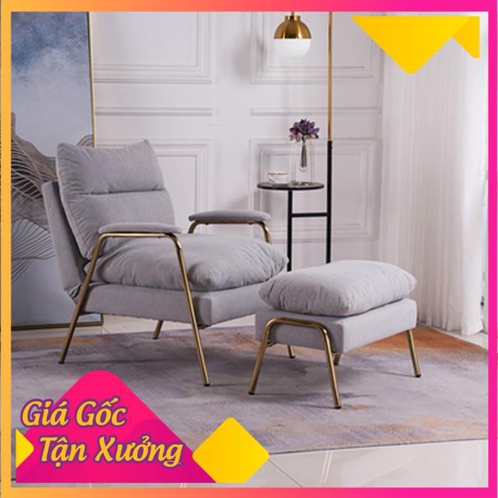 (Nhập Khẩu) Ghế sofa thư giãn  nghỉ trưa, văn phòng kèm đôn, chân sắt vàng GNK015