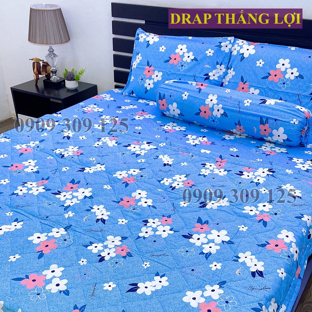 (ảnh thật) Drap cotton Thắng Lợi, ga giường cao cấp thoáng mát mẫu HOA MAI XANH