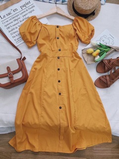 ĐẦM MAXI VÀNG CỔ U