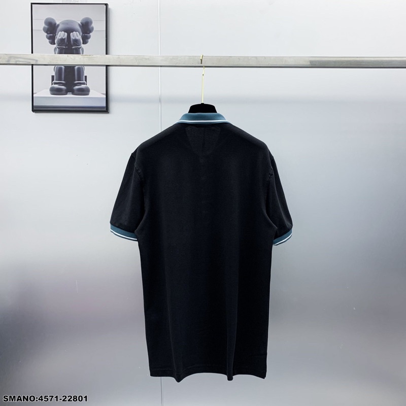 Áo polo nam nữ FD chất cotton 100% thêu logo búp bê mặt nạ karl ngực phối bo tay cổ xanh kẻ trắng cao cấp PL05P