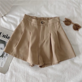 [Cỏ boutique]Quần shorts Nữ xếp ly thun sau, Quần short cạp chun eo cao ống rộng phong cách mùa hè trẻ trung dành cho nữ