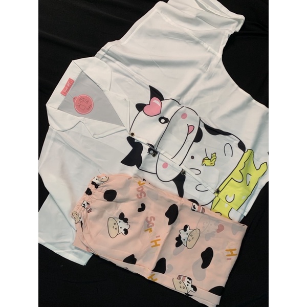 Bộ satin bò sữa hồng siêu cute chất vải mát mịn
