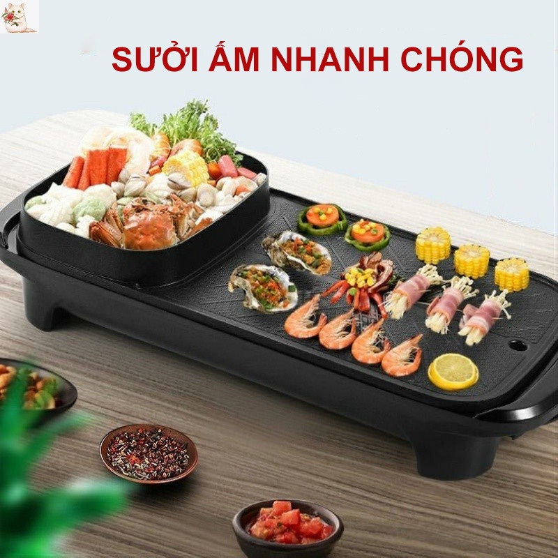 [HCM] Bếp lẩu nướng 5D, bếp lẩu nướng điều khiển kép. Bếp lẩu 2 trong 1, Công suất tối đa, Thiết kế tiện lợi-GM-7