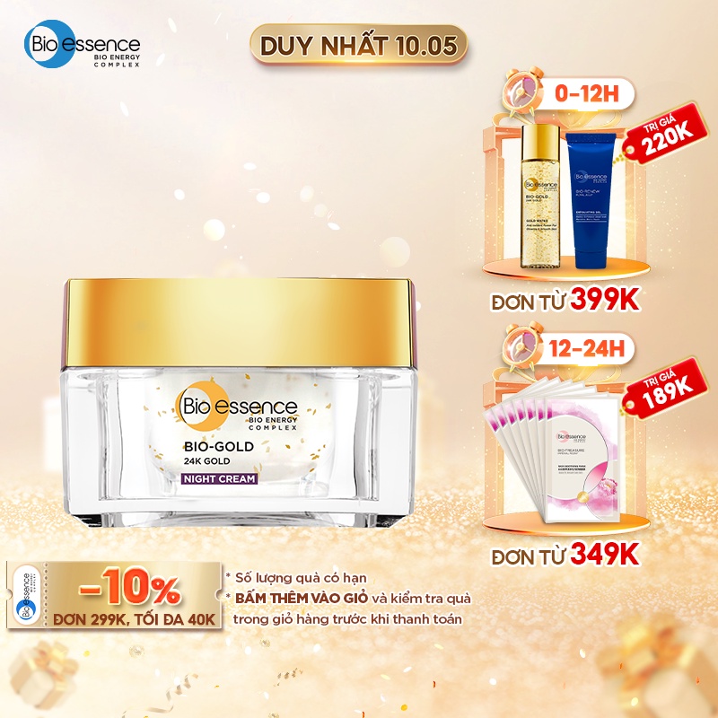 Kem dưỡng da ngăn ngừa lão hóa ban đêm Bio-Essence Bio-Gold Bio-Essence Gold Night Cream chiết xuất vàng 24k 40g