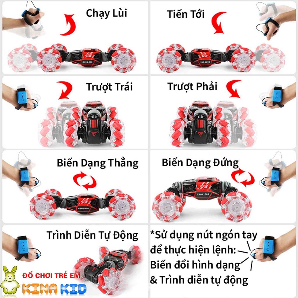 Xe địa hình nhào lộn điều khiển từ xa bằng cử chỉ tay và remote Skidding, sóng 2.4Ghz,biến hình, xoay 360 độ