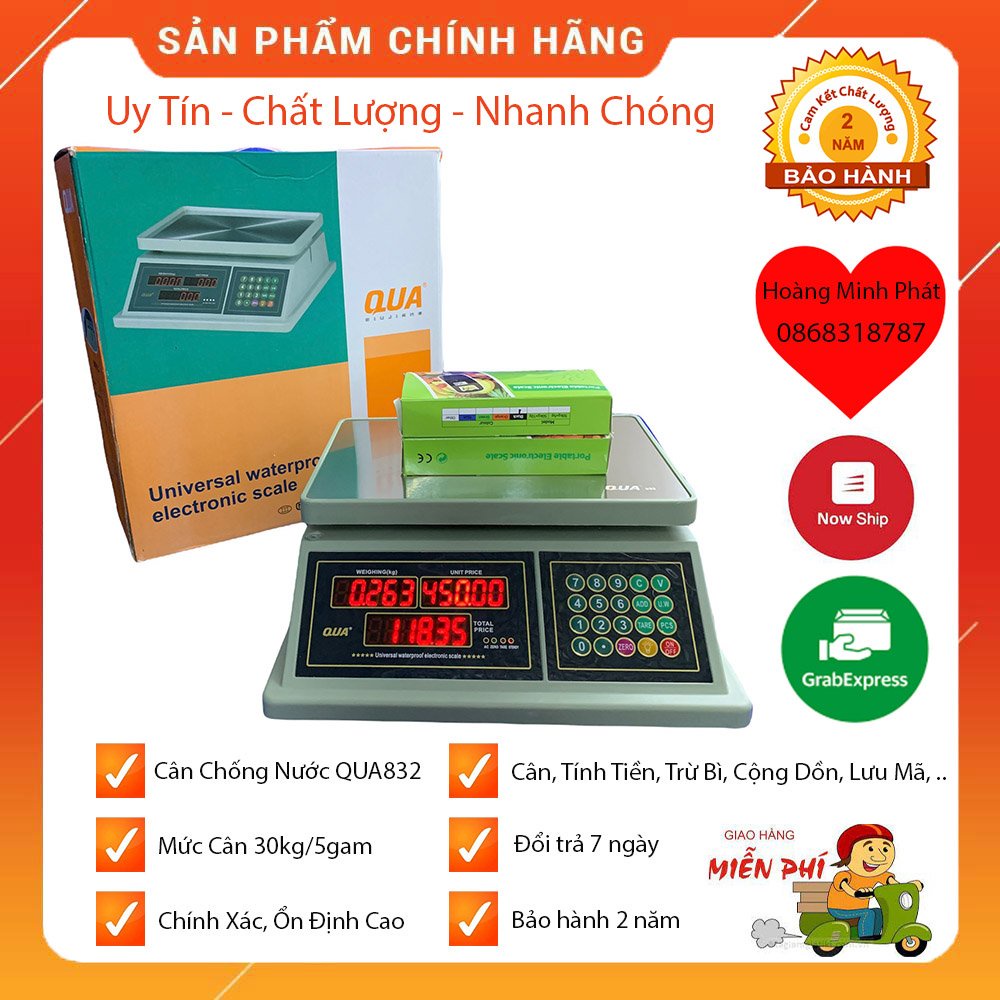 Cân Tính Tiền Tự Động Chống Nước 30kg/5g QUA832 Đài Loan, Chống Nước Tuyệt Đối - Bảo Hành 2 Năm