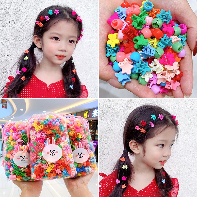 Set 100 Kẹp Tóc Mini Họa Tiết Hoa Nhiều Màu Sắc Thời Trang Cho Bé Gái