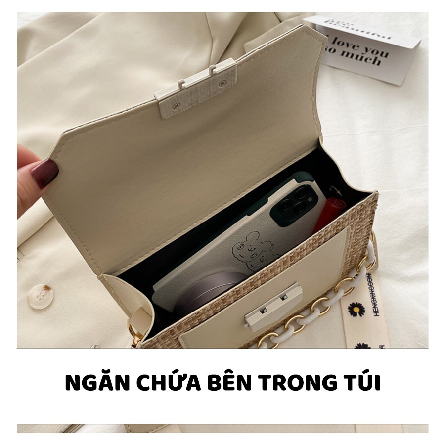 Túi Xách Nữ Đẹp (Túi Đeo Chéo) Chất Liệu Thông Phối Dây Đeo Hoa Cúc - Mã XT006