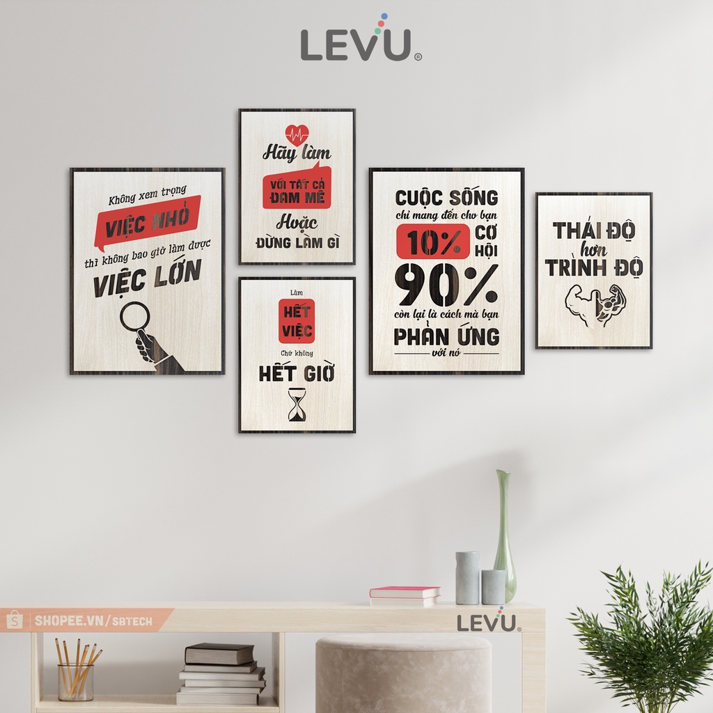 Bộ tranh tạo động lực 5 tấm treo tường bằng gỗ bố cục đẹp đơn giản SB5