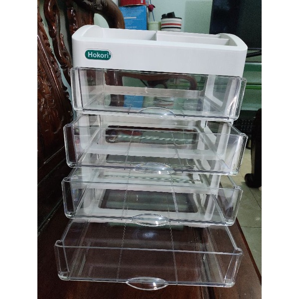Kệ đựng đồ mỹ phẩm, trang điểm, vật dụng nhỏ gia đình 5 tầng 4 ngăn trong suốt hàng Cao cấp hokori