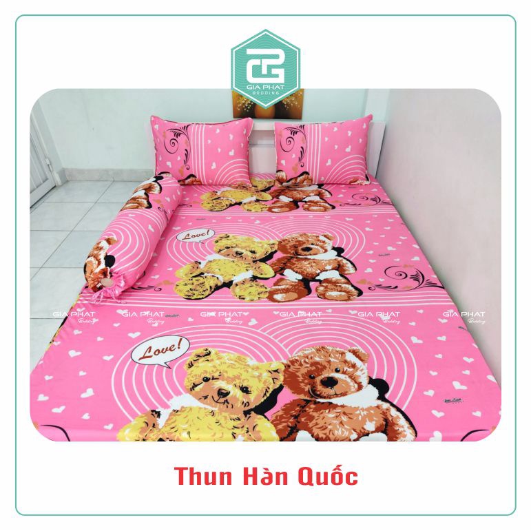 Bộ ga gối Thun Lạnh Hàn Quốc {4 món} họa tiết Gấu Bông ( 1 ga bọc + 2 vỏ gối nằm + 1 vỏ gối ôm )