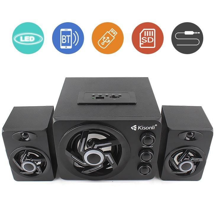 Loa vi tính 2.1 kiêm Bluetooth USB thẻ nhớ Kisonli TM-8000A led RGB (Màu ngẫu nhiên)