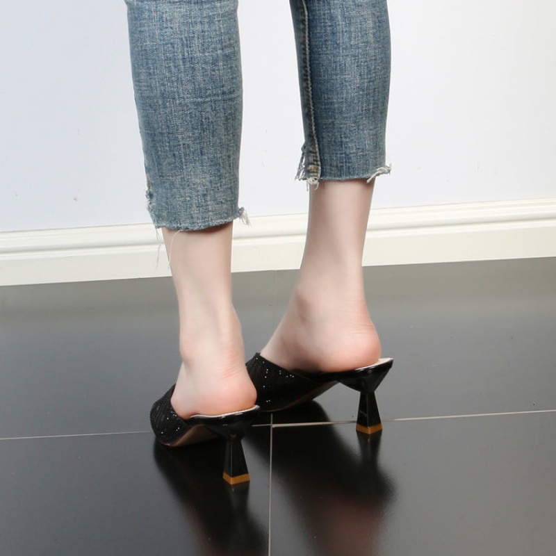 Dép Cao Gót Mũi Nhọn Đính Đá Thời Trang Mùa Hè Mẫu 2021 Mới Cho Nữ