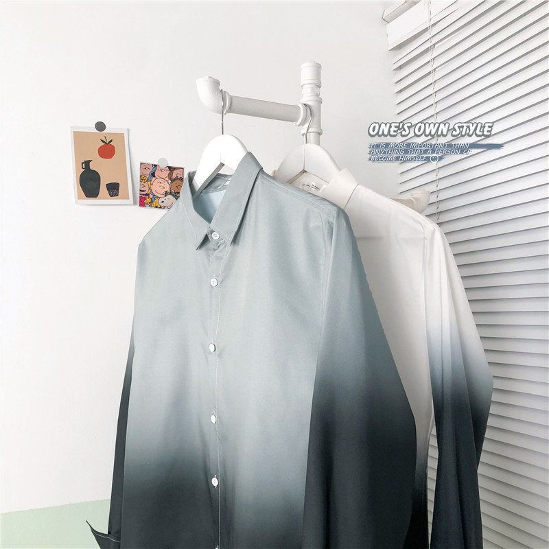 Áo sơ mi tay dài màu gradient cài nút cỡ M-3XL dành cho nam