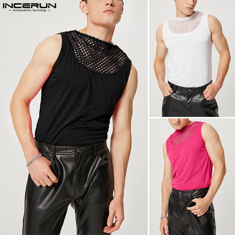 Áo tanktop INCERUN dáng rộng phối lưới thời trang mùa hè cho nam