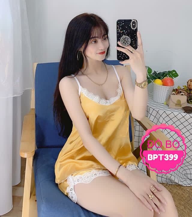 BỘ ĐỒ NGỦ PHI BÓNG HAI DÂY PHỐI REN LƯNG ĐEN FREESIZE DƯỚI 54KG | BigBuy360 - bigbuy360.vn