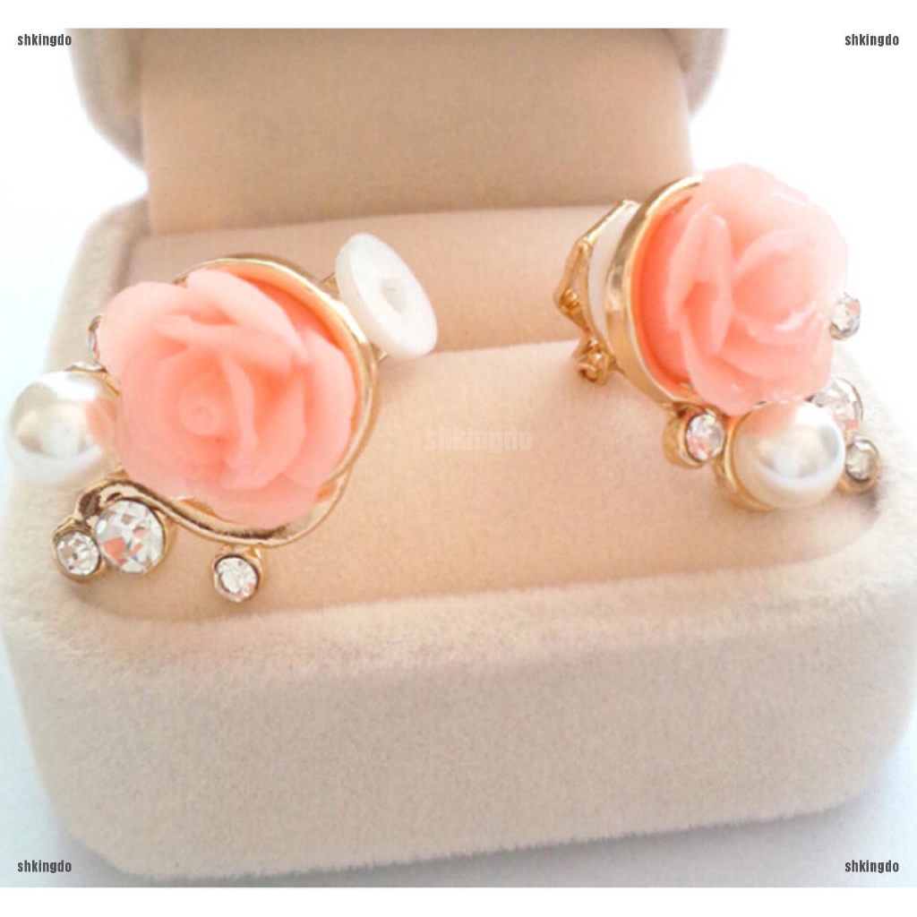 Đôi bông tai hợp kim hình hoa hồng đính đá giả kim cương tinh tế thời trang cho nữ