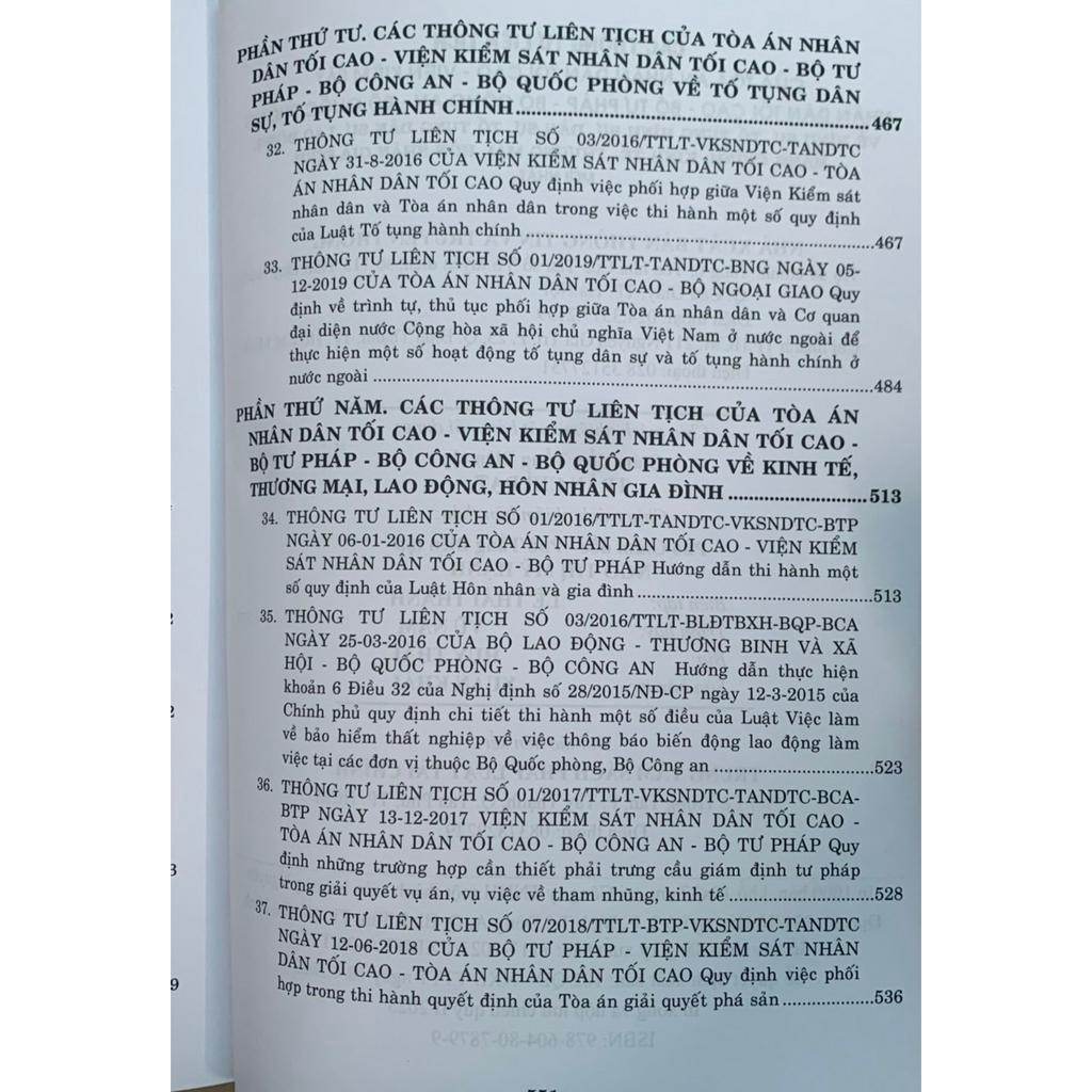 Sách- Các thông tư liên tịch của Tòa án nhân dân tối cao-Viện kiểm sát NDTC-Bộ Tư pháp-Bộ Công an - Bộ Quốc phòng