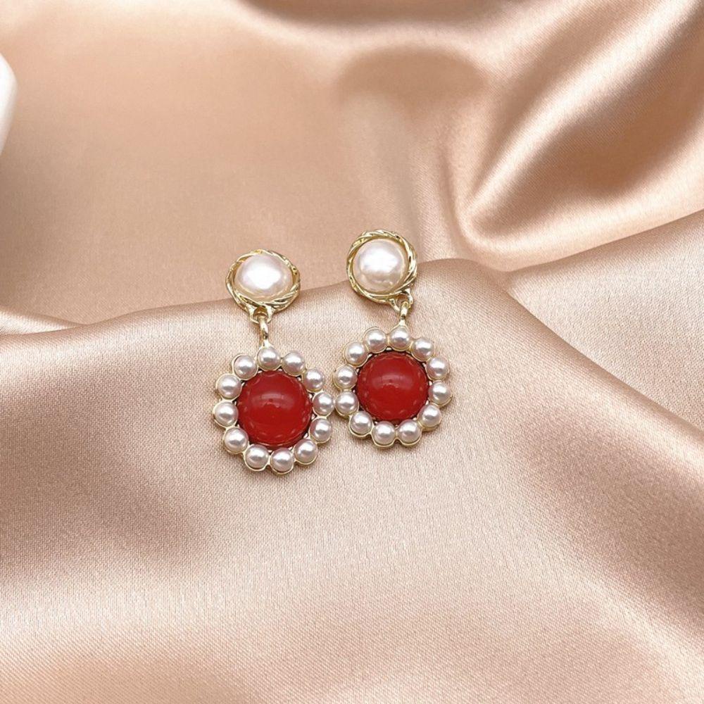 Bông Tai Đính Đá Ruby Nhân Tạo Phong Cách Hàn Quốc Sang Trọng Thời Trang Cho Nữ