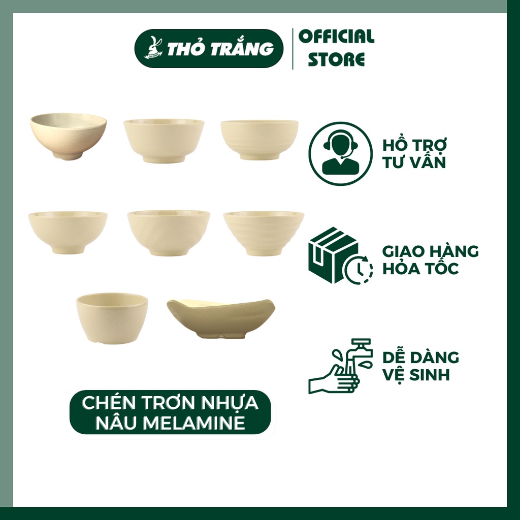 Chén cơm trơn nâu nhựa Melamine dùng ăn cơm, ăn lẩu đồ nướng