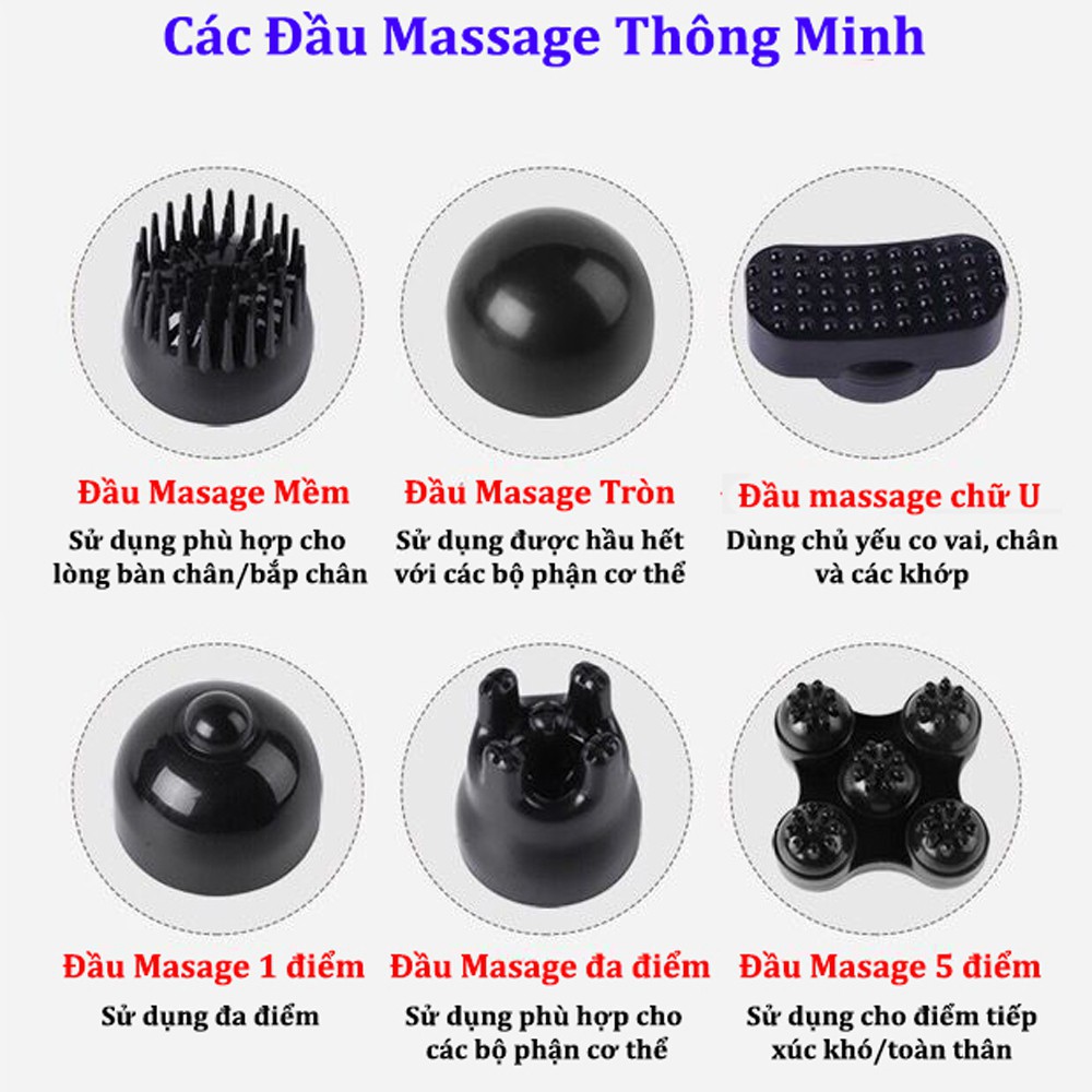 Máy Đấm Lưng Massage Cầm Tay Sạc Pin Không Dây 6 Đầu Phiên Bản Mới Nhất 2021