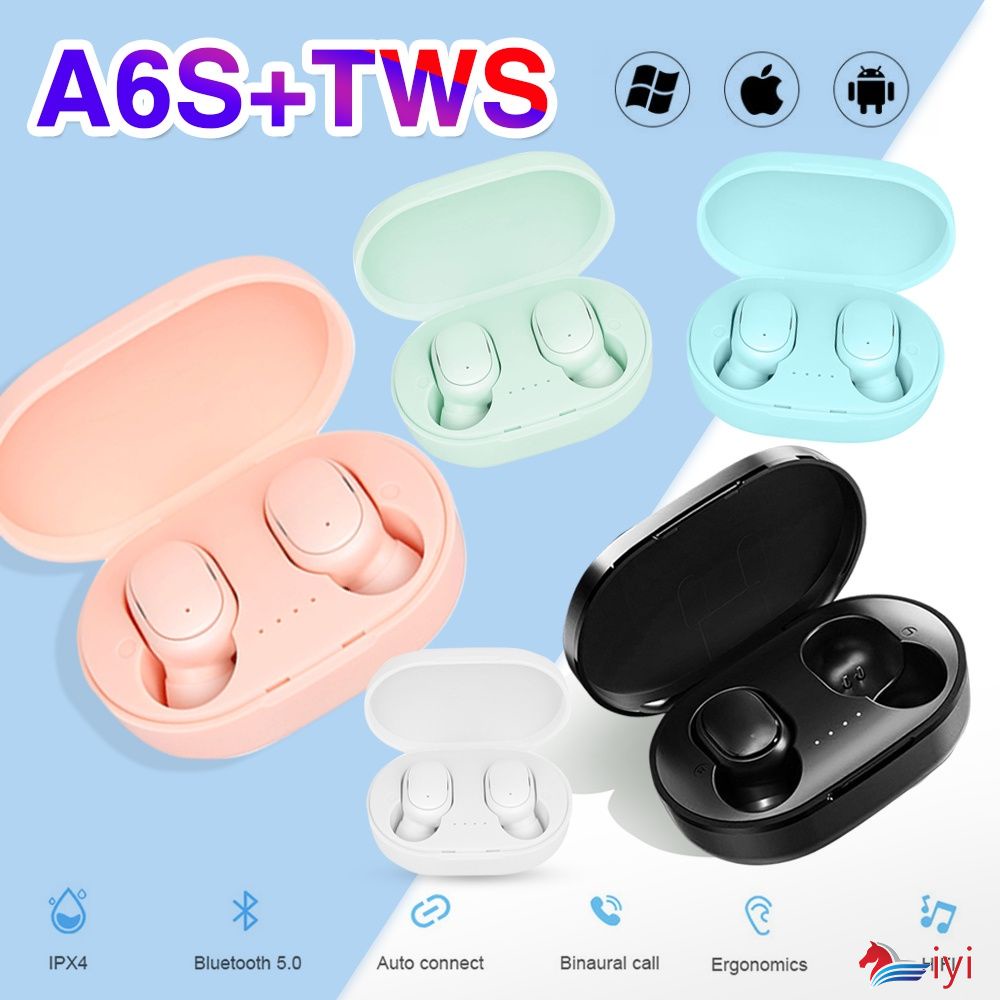 A6S Di Động Bluetooth Tai Nghe TWS Earpod Stereo Không Dây Earbuds Tay Miễn Phí Blutooth Earfon Nút Điều Khiển IPod