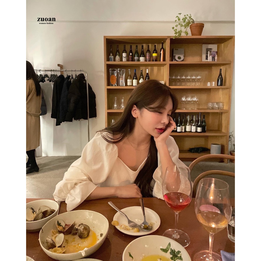 SUXI Áo Kiểu Tay Dài Dáng Rộng Thiết Kế Đơn Giản Dễ Phối Đồ Cho Nữ