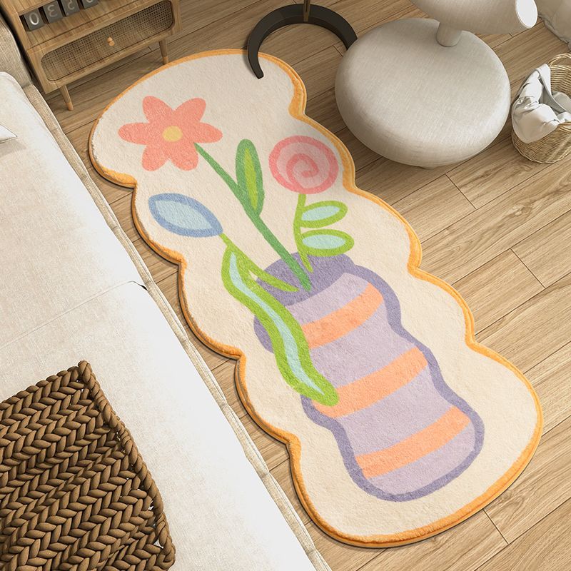 Thảm Nhung Lông Cừu Lót Sàn Chống Trượt Họa Tiết Hoa Xinh Xắn