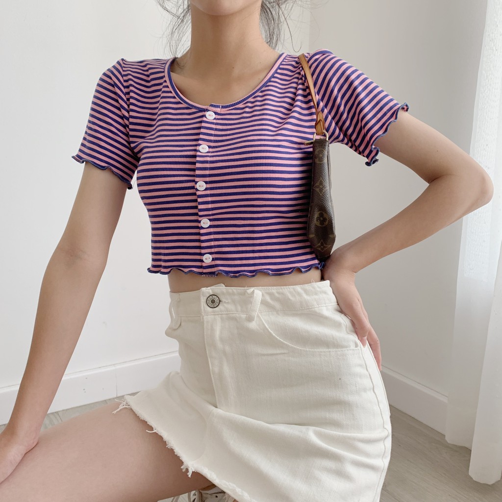 [Mã WASKT304 giảm 15% tối đa 30K đơn 99K] áo thun cúc ngực ngắn tay TKP96 1994closet | BigBuy360 - bigbuy360.vn