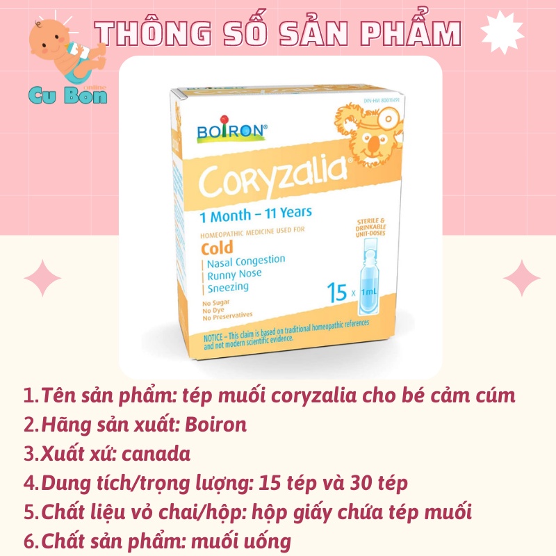 Muối uống Coryzalia Boiron hộp 30 tép cho bé từ 1 tháng trở lên