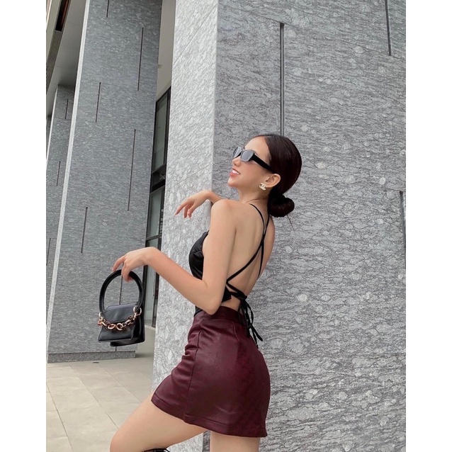 Áo kiểu yếm nữ phối đan dây lưng có mút ngực họa tiết beo + vằn