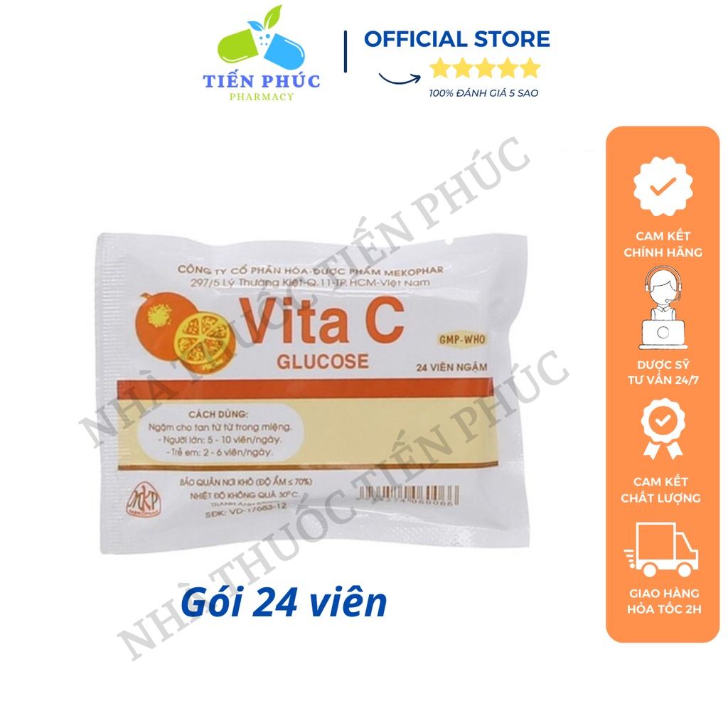 Viên kẹo ngậm vitamin C Mekophar - Vita C Glucose Meko [Túi 24 viên]