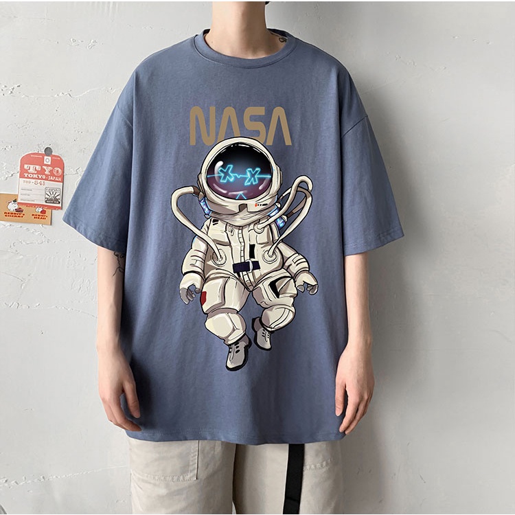 Áo Thun Nam Nữ Unisex Form Rộng Tay Lỡ Cổ Tròn Phối Họa Tiết Hoạt Hình In Chữ NASA zenkonu TOP NAM 178V1