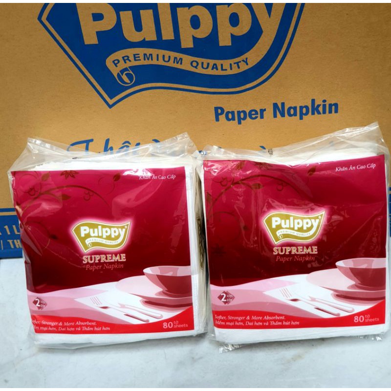 Khăn Giấy Vuông Pulppy Khăn Ăn Cao Cấp Supreme Paper Napkin Thật Dai Và Mềm Mại(Đỏ)