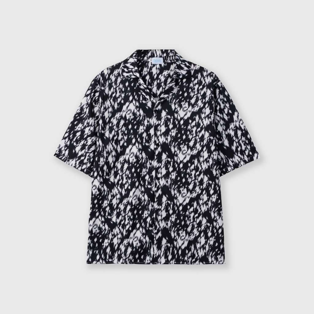 Áo sơ mi nam ngắn tay DEWE, vải lụa nhập khẩu chống nhăn thoáng mát, họa tiết Loang Đen - DEWE Cuban Shirt
