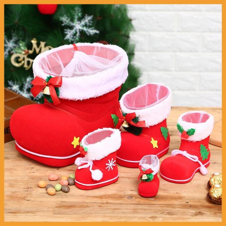Sét giày ông già noel phụ kiện trang trí cây thông noel giáng sinh