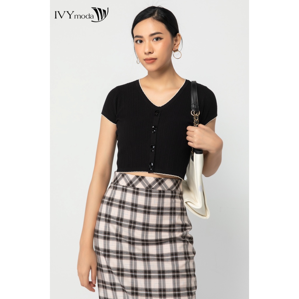 [NHẬP WABRTL5 GIẢM 10% TỐI ĐA 50K ĐH 250K ]Áo len croptop nữ viền màu IVY moda MS 77B8041