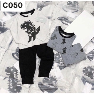 Set 2 bộ bé trai khủng long kẻ sọc cho bé