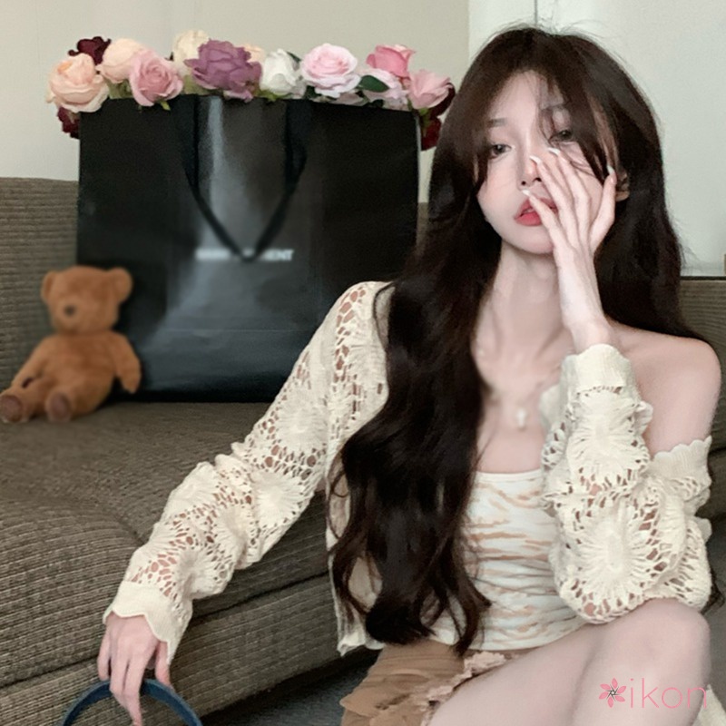 1 Bộ Áo Khoác Cardigan Dệt Kim + Áo Sát Nách Hở Lưng Kiểu Hàn Quốc Gợi Cảm